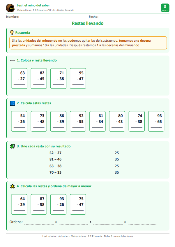 Ficha 8. Restas llevando 