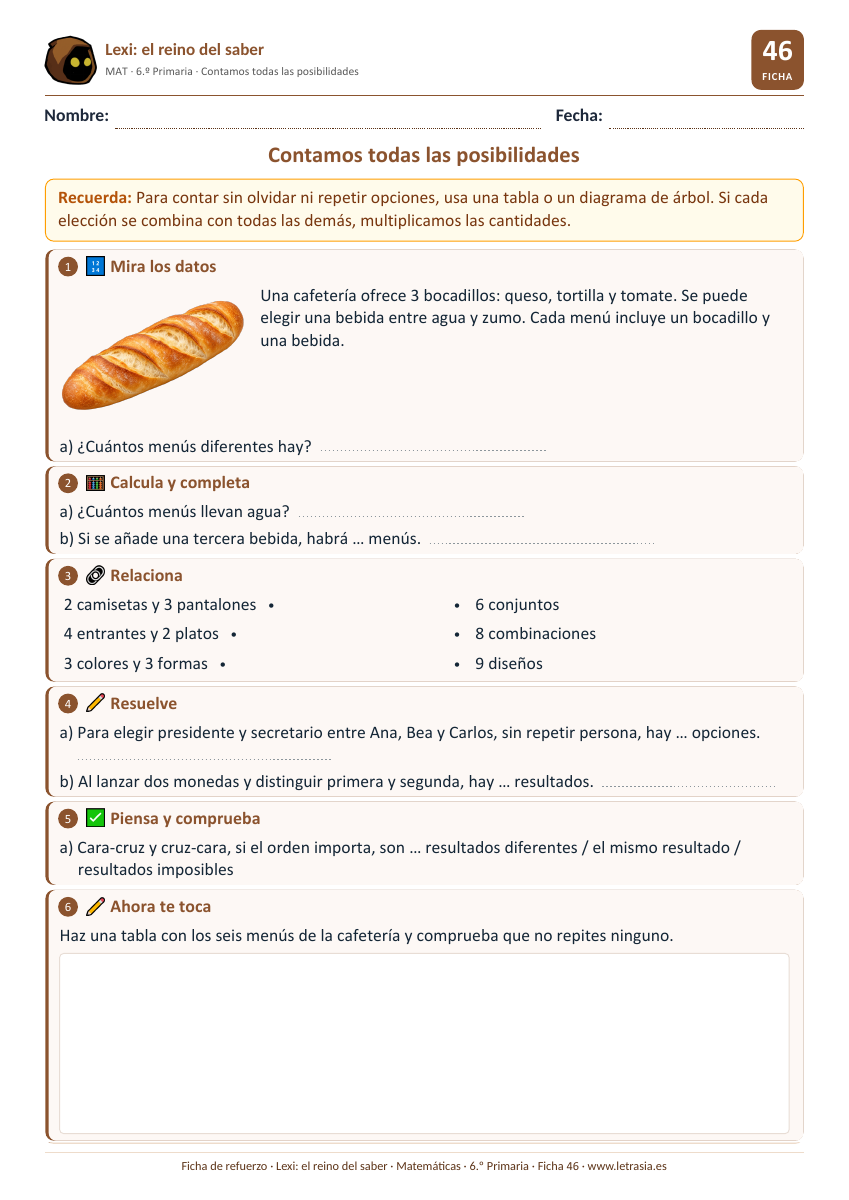 Matemáticas de 6.º de Primaria: Contamos todas las posibilidades