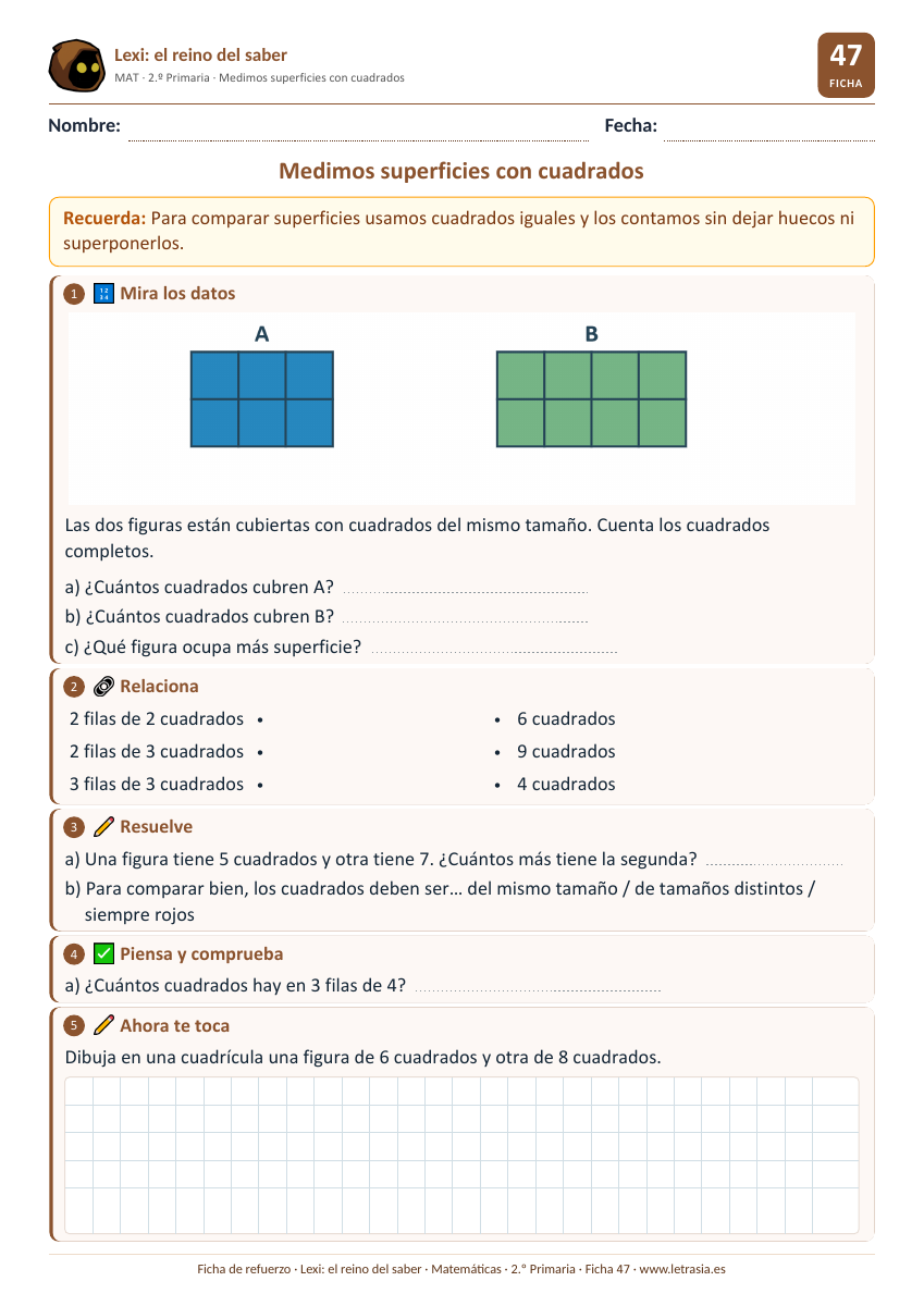 Matemáticas de 2.º de Primaria: 47. Medimos superficies con cuadrados