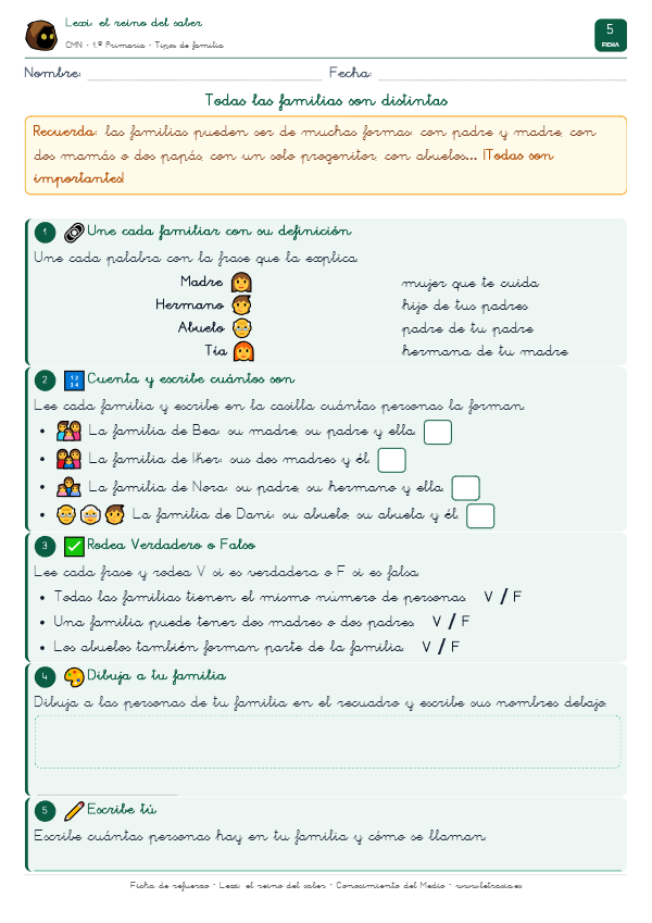 Ficha 5 - Las familias son diferentes
