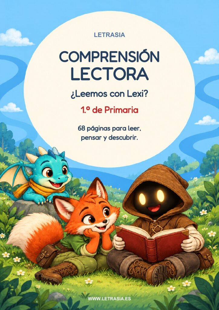 Portada de ¿Leemos con Lexi?, cuaderno de comprensión lectora para 1.º de Primaria con 68 páginas de actividades.