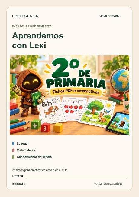 Portada del cuaderno de 2.º de Primaria con Lexi