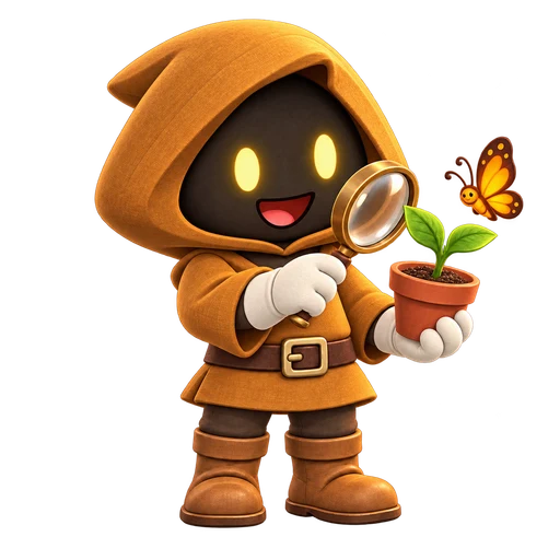 Lexi observa una planta y una mariposa con una lupa.