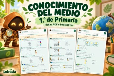 Lexi presenta fichas de Conocimiento del Medio de 1.º de Primaria sobre el cuerpo, los oficios y el cielo.
