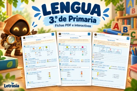 Lexi presenta fichas de Lengua de 3.º de Primaria sobre los sonidos K y R fuerte y los tipos de oración.