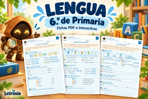 Lexi presenta fichas de Lengua de 6.º de Primaria sobre derivación y composición, acentuación de monosílabos y oraciones pasivas.