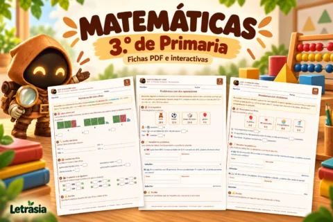 Lexi presenta fichas de Matemáticas de 3.º de Primaria sobre números de tres cifras, problemas y divisiones.