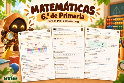 Lexi presenta fichas de Matemáticas de 6.º de Primaria sobre números de nueve cifras, números primos y compuestos y escalas.