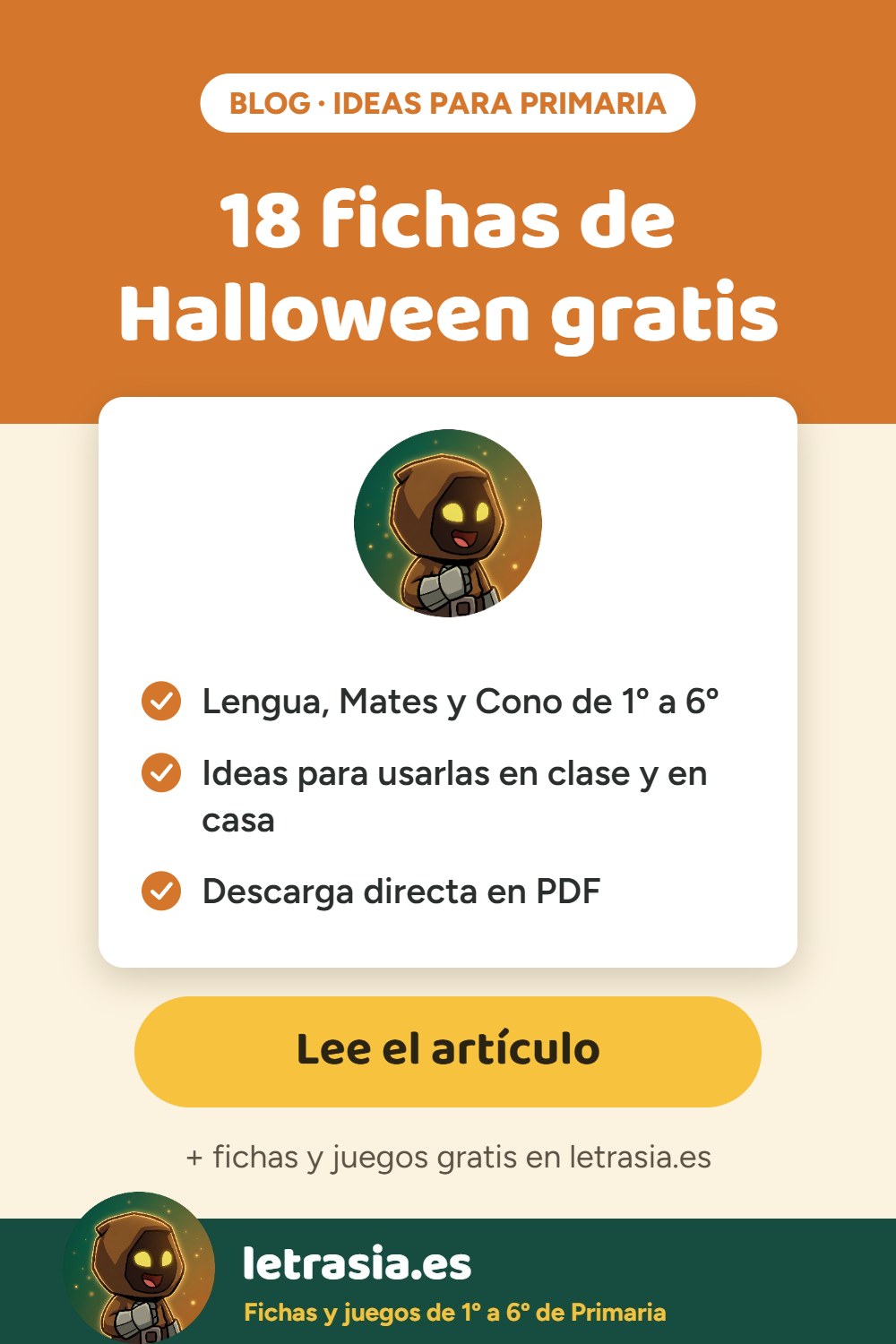 Pin del artículo Fichas de Halloween para Primaria: 18 fichas gratis de Lengua, Mates y Cono de Letrasia