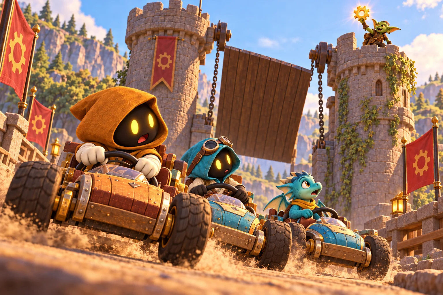 El goblin sube a una torre con el engranaje dorado