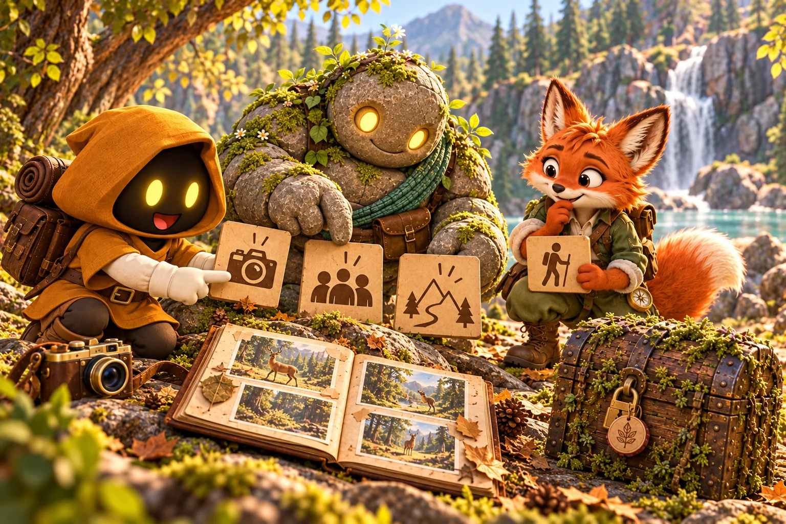 Lexi, Vera y Tilo deciden cómo empezar la expedición junto al cofre cerrado